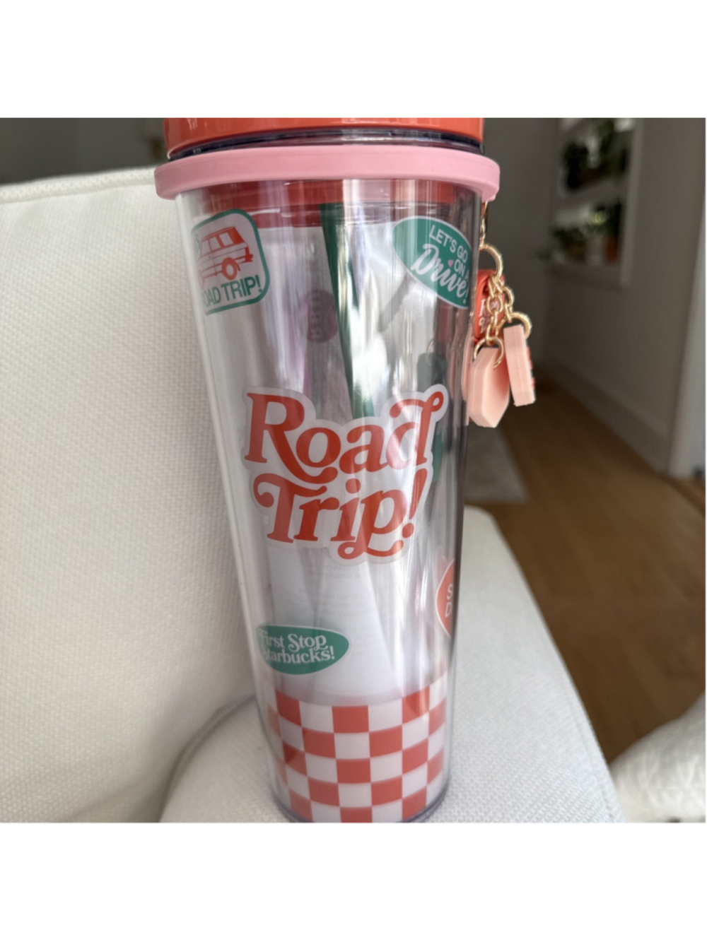 Starbucks/Dandy Road Trip Clear Tumbler Cold Cup w/ Straw & Keychain Charm